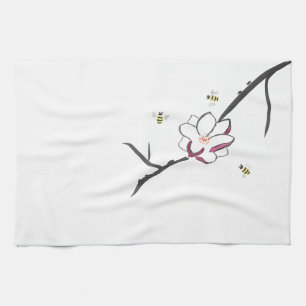 Magnolia and Honey Bees Tea Towel