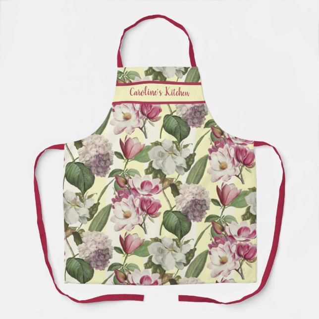 Magnolia and Hydrangea Flowers Southern Cooking Ap Apron (Front)