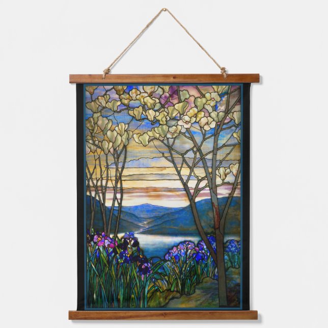 Magnolia and Iris Tiffany Stained Glass Tapestry (Front)