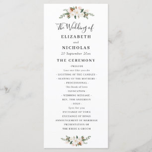 magnolia and pink floral wedding program