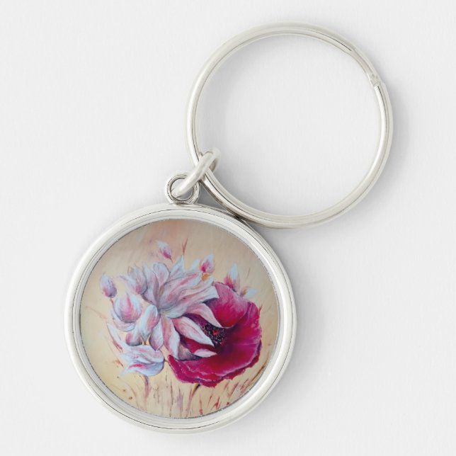Magnolia and poppy painting key ring (Front)