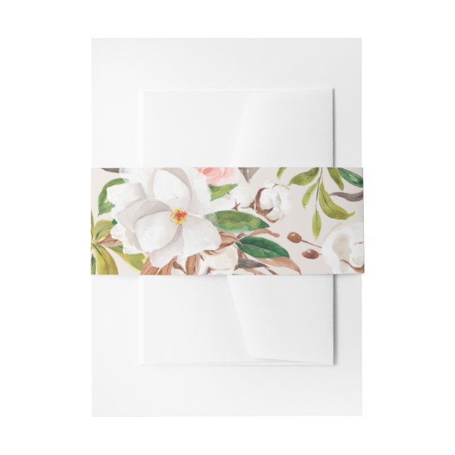 Magnolia Belly Band Wedding Invitation Wrap L201 (Front Example)