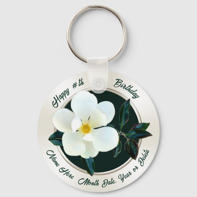 Magnolia Birthday, Flower Party Favours, Magnolia  Key Ring (Front)