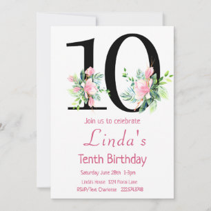 Magnolia Birthday Invitation, 10th Birthday Invitation