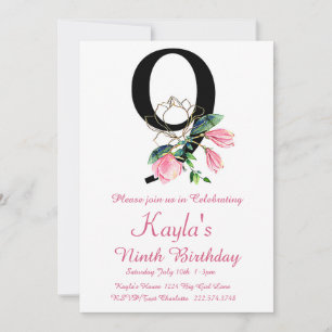 Magnolia Birthday Invitation, 9th Birthday Invitation