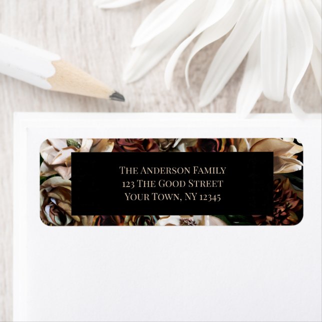 Magnolia Black & Gold Floral Return Address Label (Insitu)