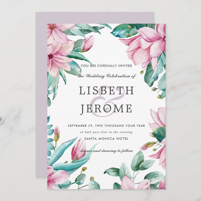 Magnolia Bloom | Floral Botanical Wedding Invitation (Front/Back)