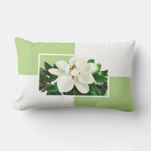 Magnolia Bloom   Green & Yellow Reversible Lumbar Cushion