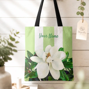 Magnolia Bloom Personalised Green & White Tote Bag