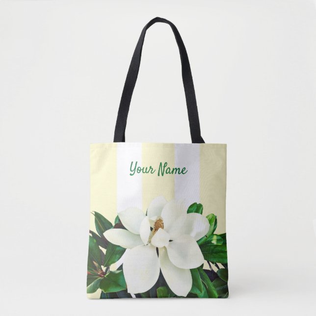 Magnolia Bloom | Personalised Yellow & White Tote Bag (Front)