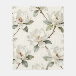 Magnolia Bloom Soft Neutral Pattern Fleece Blanket