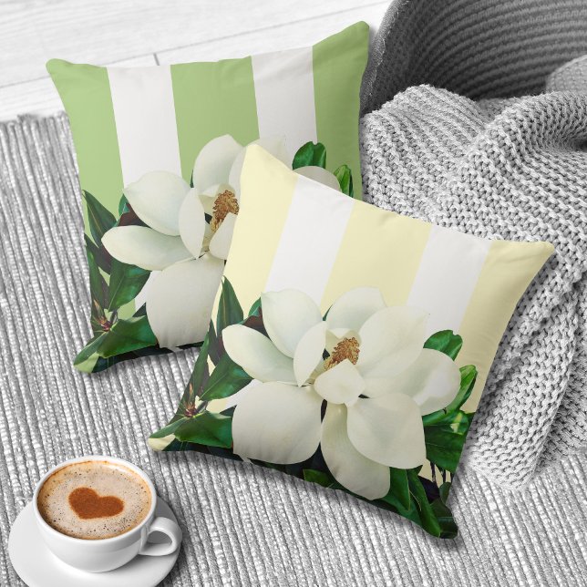 Magnolia Bloom | Striped 20"x20" Reversible Pillow (Creator Uploaded)