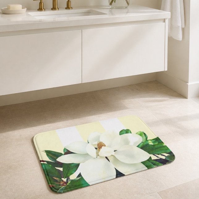 Magnolia Bloom | Yellow & White Striped Bath Mat (Creator Uploaded)