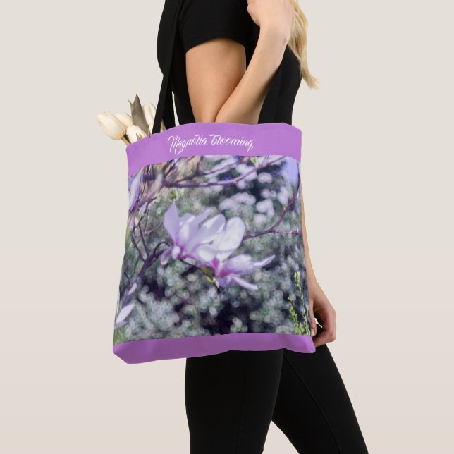 Magnolia blooming tree tote bag (Close Up)