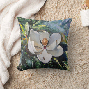 Magnolia Blossom Oil Painting of Nature’s Harmony Cushion