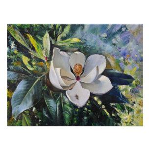 Magnolia Blossom Oil Painting of Nature’s Harmony Poster