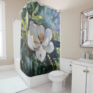 Magnolia Blossom Oil Painting of Nature’s Harmony Shower Curtain
