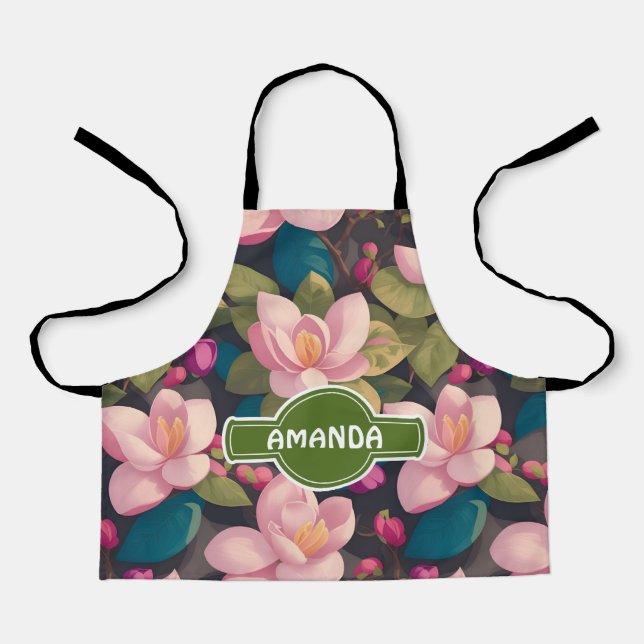 Magnolia Blossom Rainbow Colourful Personalised Pa Apron (Front)