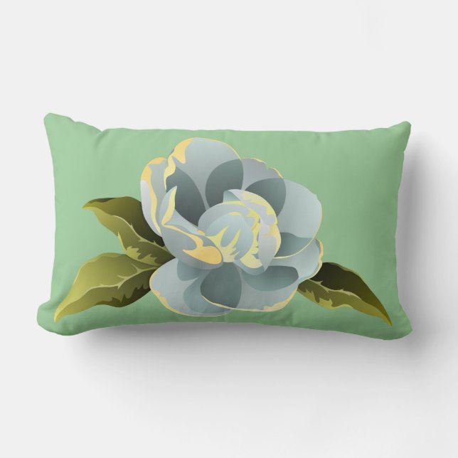 Magnolia Blossom with Leaves Lumbar Cushion (Front)