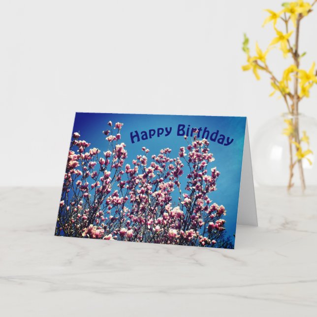 Magnolia Blossoms Blue Sky Flower Birthday  Card (Yellow Flower)