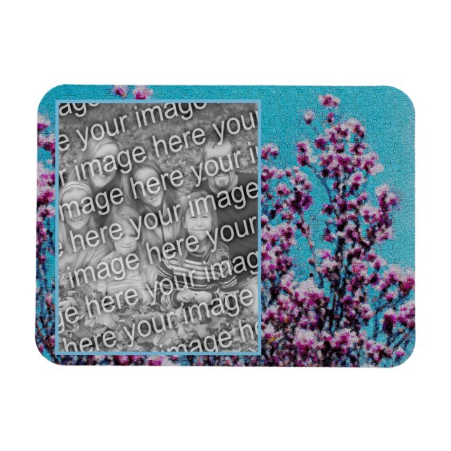 Magnolia Blossoms Blue Sky Painting Add Your Photo Magnet (Horizontal)
