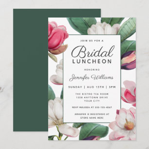 Magnolia Blossoms Boho Floral Bridal Luncheon Invitation