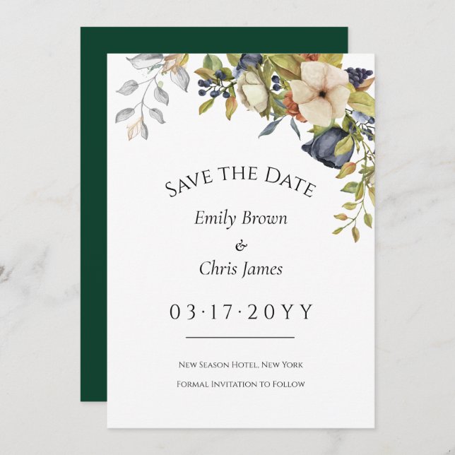 Magnolia Blossoms | Elegant Violet Floral Greenery Save The Date (Front/Back)