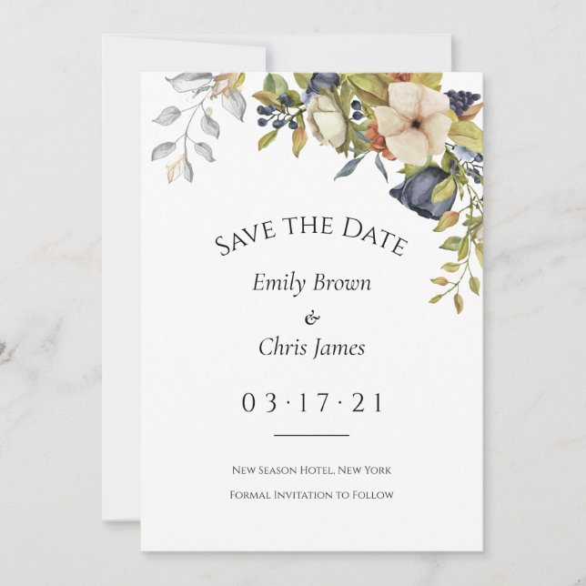 Magnolia Blossoms | Elegant Violet Floral Greenery Save The Date (Front)