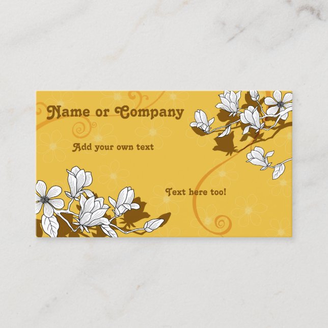 Magnolia Blossoms on Bright Amber Business Card (Front)