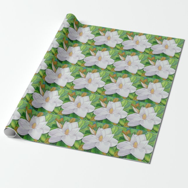 Magnolia Blossoms Wrapping Paper (Unrolled)