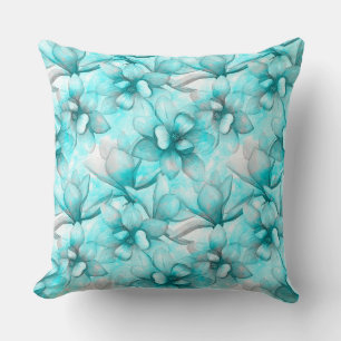 Magnolia Blue Teal Floral Repeat Pattern Art Cushion