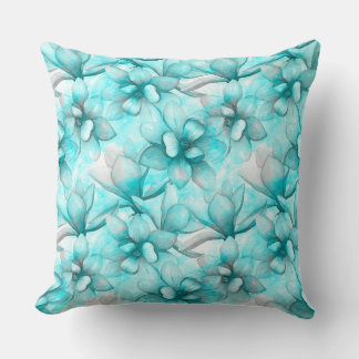 Magnolia Blue Teal Floral Repeat Pattern Art Cushion