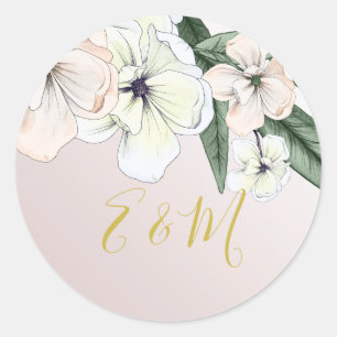  Magnolia Blush Floral Elegant Chic Wedding  Class Classic Round Sticker