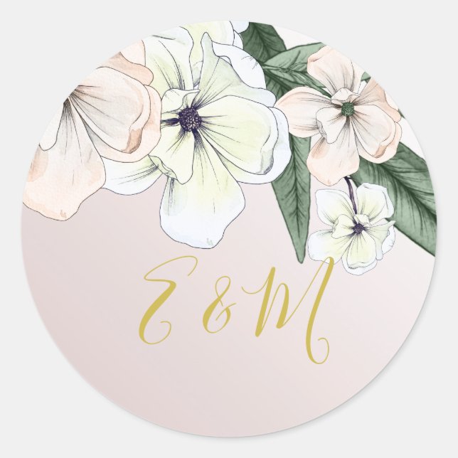  Magnolia Blush Floral Elegant Chic Wedding  Class Classic Round Sticker (Front)