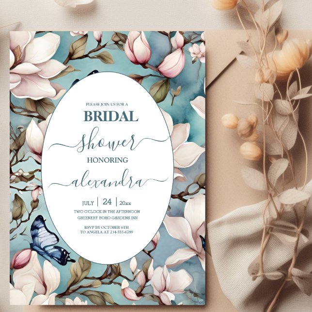 Magnolia Blush Pink Floral Bridal Shower Invitation (Creator Uploaded)