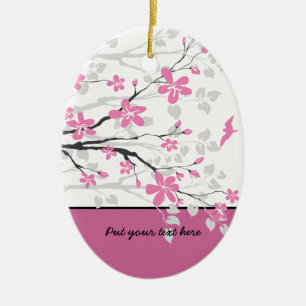 Magnolia branch and pink flowers custom ornament