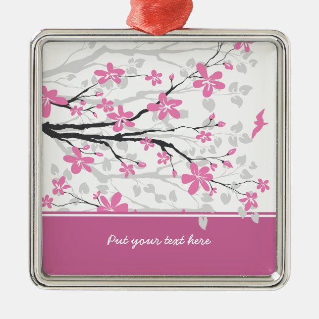 Magnolia branch and pink flowers custom ornament (Front)
