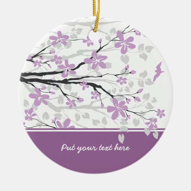 Magnolia branch and purple flowers custom ornament (Front)