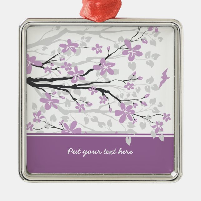 Magnolia branch and purple flowers custom ornament (Front)
