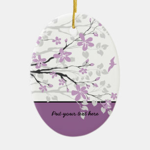 Magnolia branch and purple flowers custom ornament