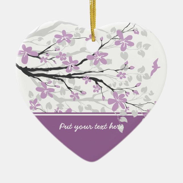 Magnolia branch and purple flowers custom ornament (Front)