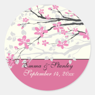 Magnolia branch pink wedding Save the Date sticker