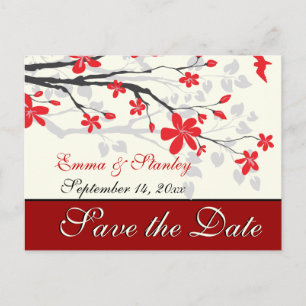 Magnolia branch red wedding custom Save the Date Announcement Postcard