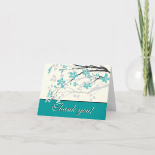 Magnolia branch turquoise wedding Thank you Card