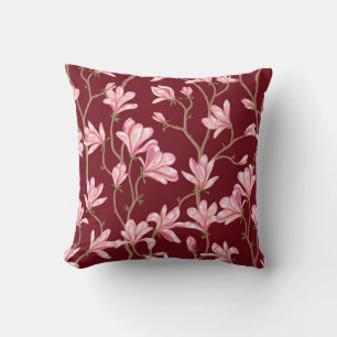 Magnolia Branches: Blooming Vintage Illustration. Cushion