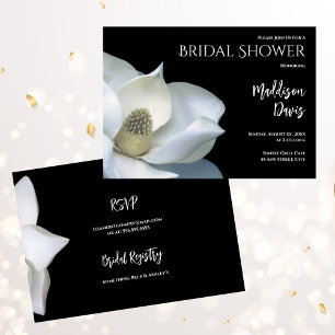 Magnolia Bridal Shower Elegant Black and White  Invitation