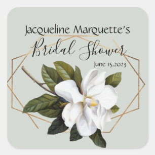 Magnolia Bridal Shower with Gold and Sage Square Sticker
