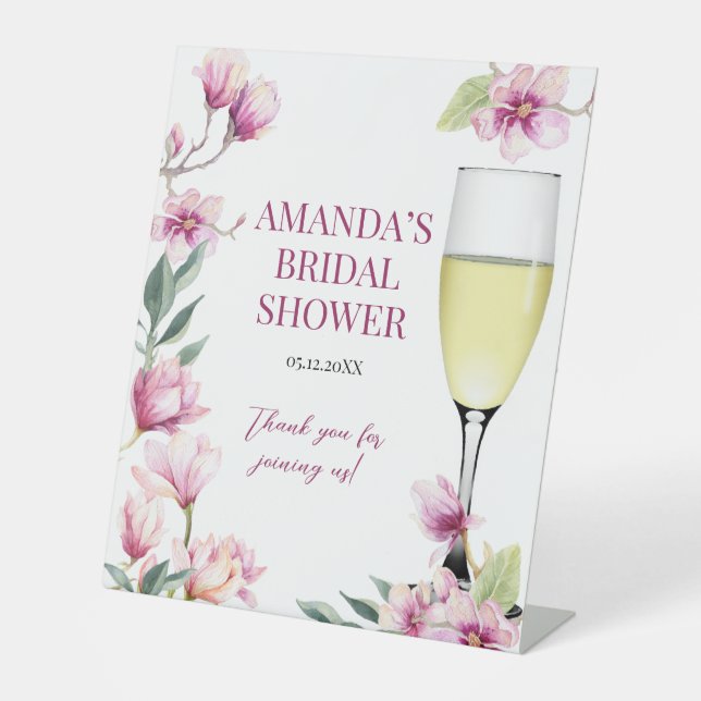 Magnolia Brunch and Bubbly Bridal Shower Pedestal Sign (Front)
