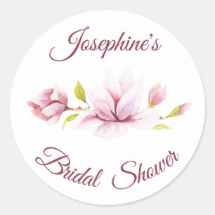 Magnolia Burgundy Floral Bridal Shower Classic Round Sticker