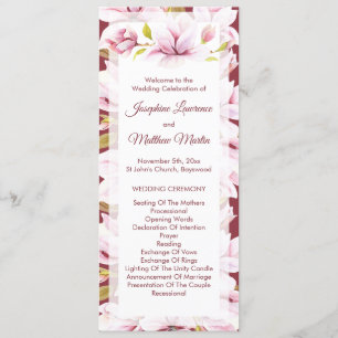 Magnolia Burgundy Floral Wedding Ceremony Program